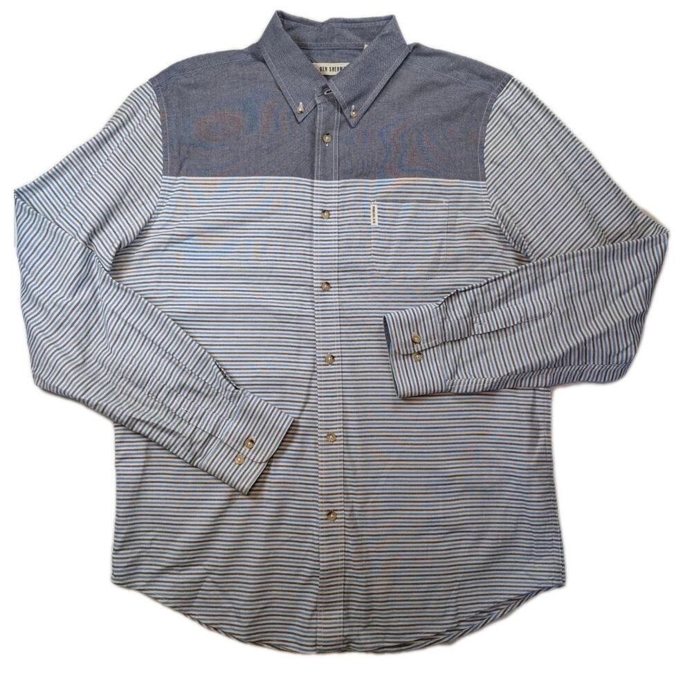 Ben Sherman Mens Striped Button Up Shirt Large Blue Gray Cotton Long Sleeve Mod
